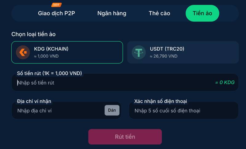 Hướng dẫn rút tiền ảo
